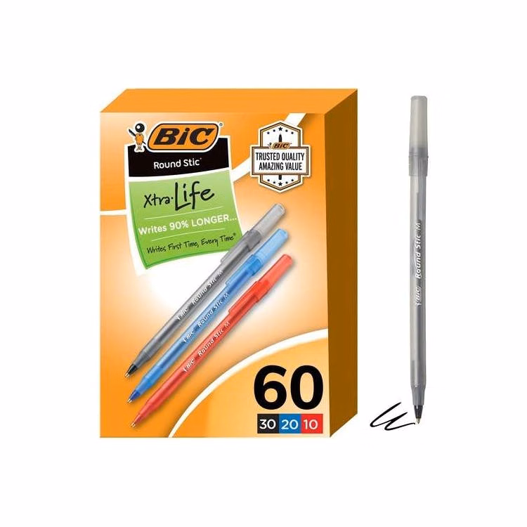 BIC Round Stic Ballpoint Pens - 3 Colors 60 Pack