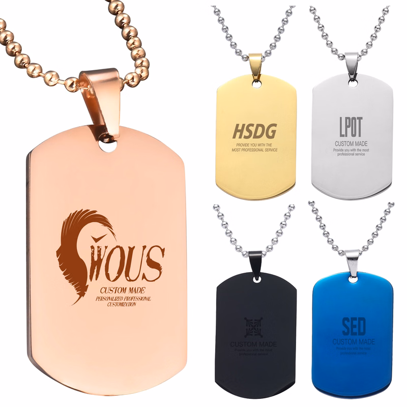 Stainless Steel DecorationsTag Military Style Necklace