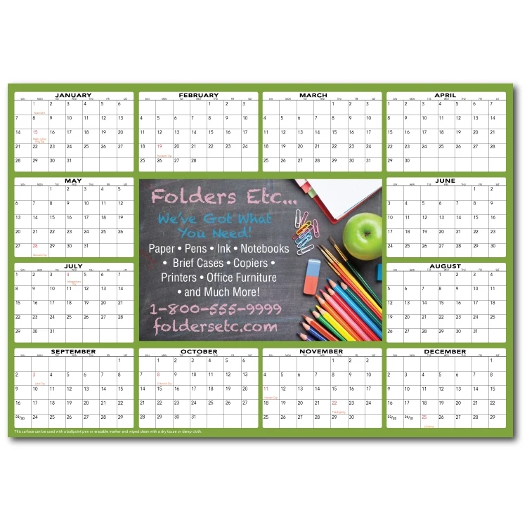 Full Color Premium Plastic Write-on/ Wipe-off Table Calendar 1