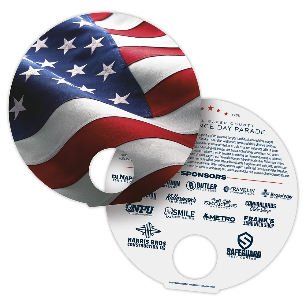 Hand Fan - No Handle - Circle - 8.5" Diameter Laminated - 14 pt. 1