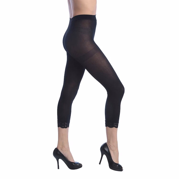 Women's Opaque Footless Capri Lace Tights - Black One Size Fits Most