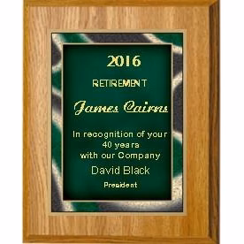 7" x 9" Oak Finish Plaque with a Green Artist Plate