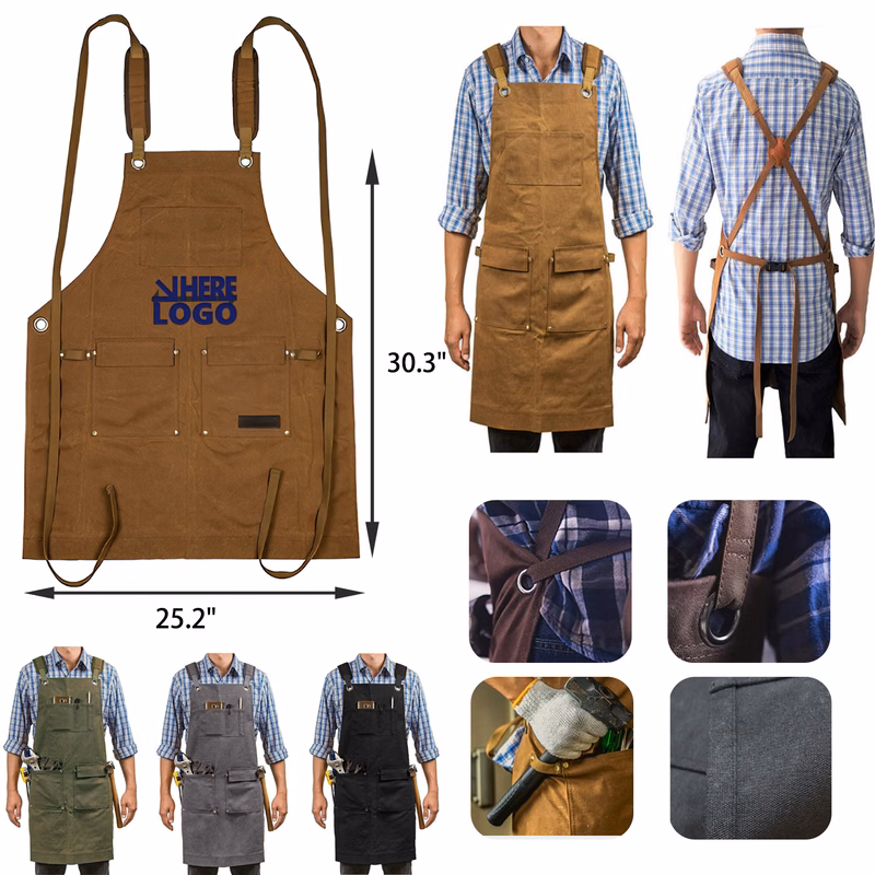 MOQ 20 PCS Durable Thick Canvas Multi Pocket Apron