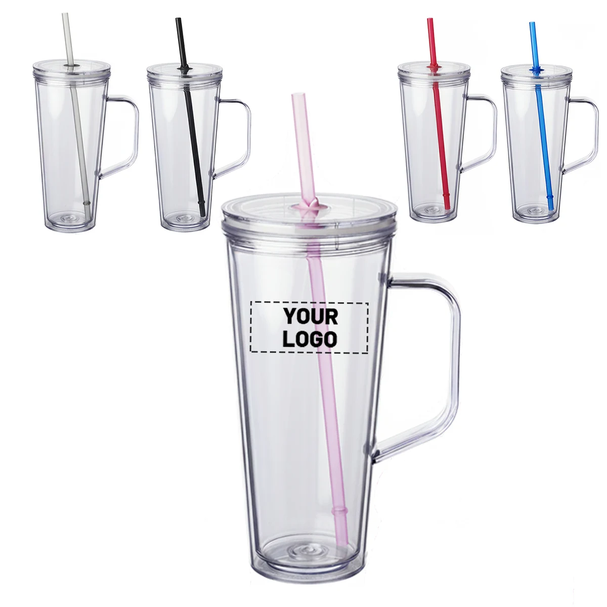Double Wall Plastic Tumbler with Straw, 24 oz. 1