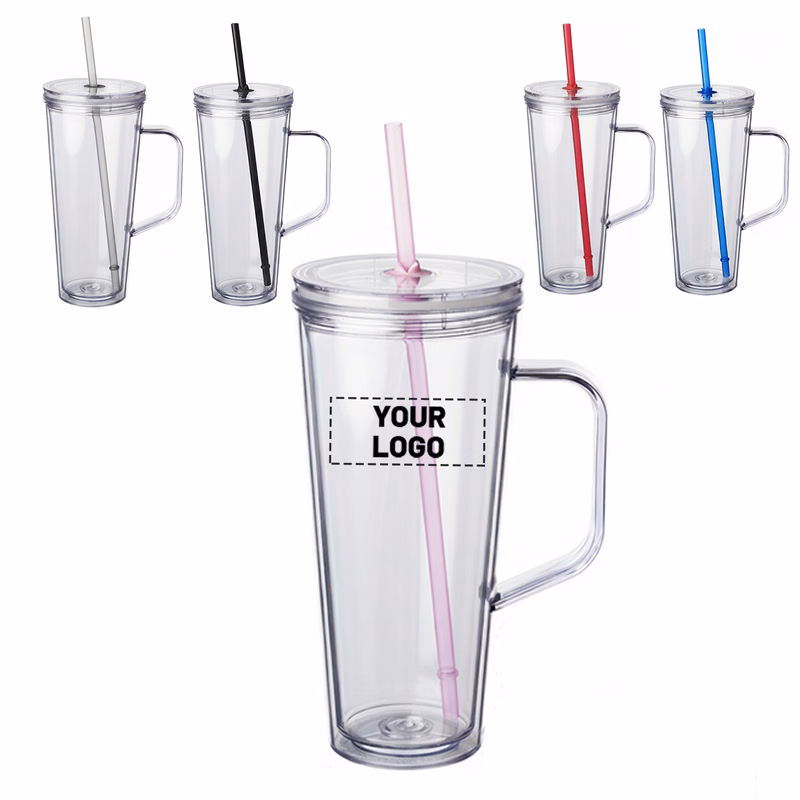 Double Wall Plastic Tumbler with Straw, 24 oz.