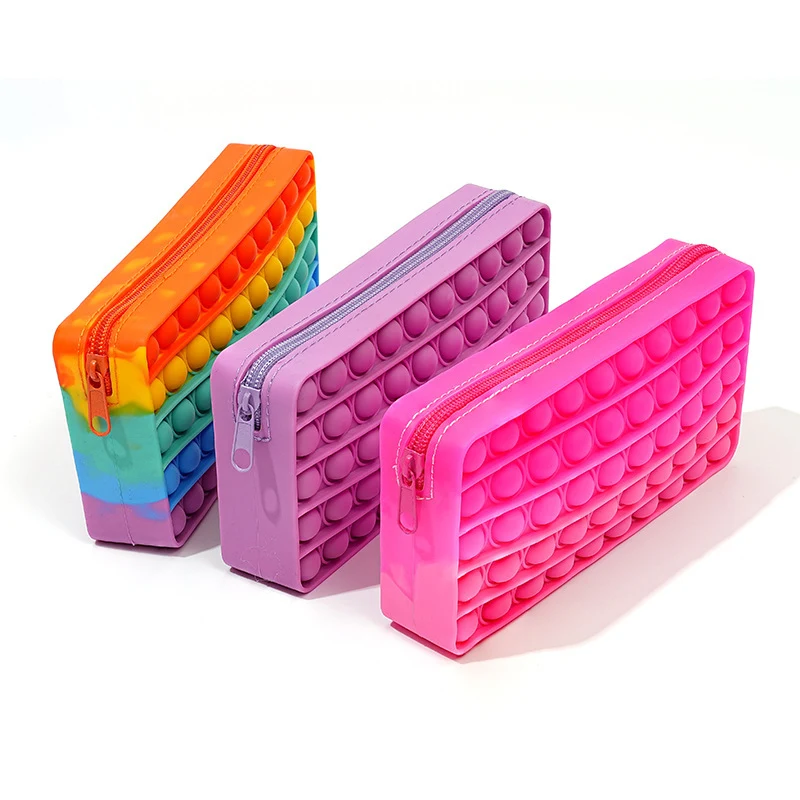 Rainbow Pop It Fidget Silicone Pencil Case 1