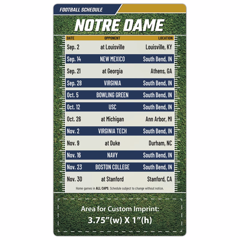 Magnet Football Sport Schedules - 4x7 Round Corners - ND