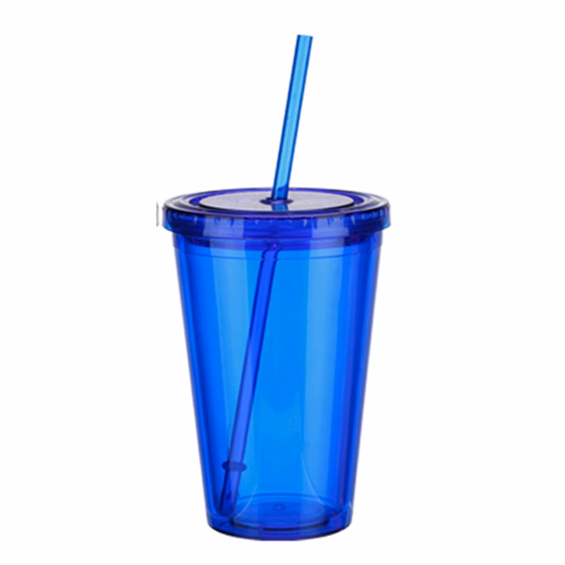 16 oz Clear Double Wall Tumbler With Lid & Straw
