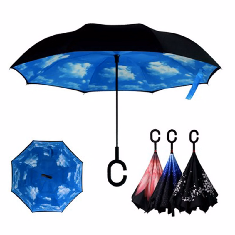 Reverse Upside Down Umbrella With C-Shaped Handle