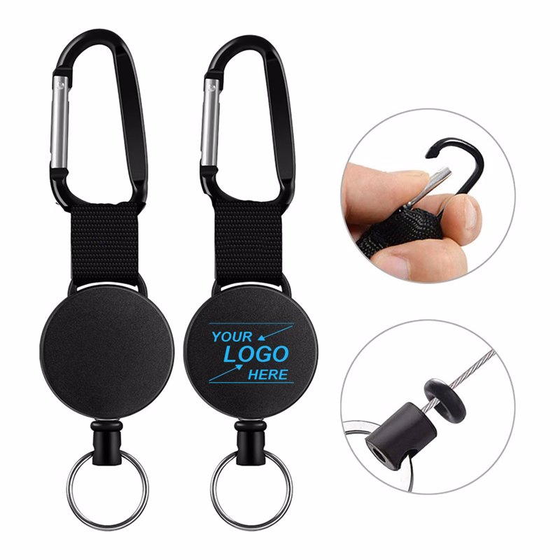 Black Round Retractable Key Holder w/Carabiner