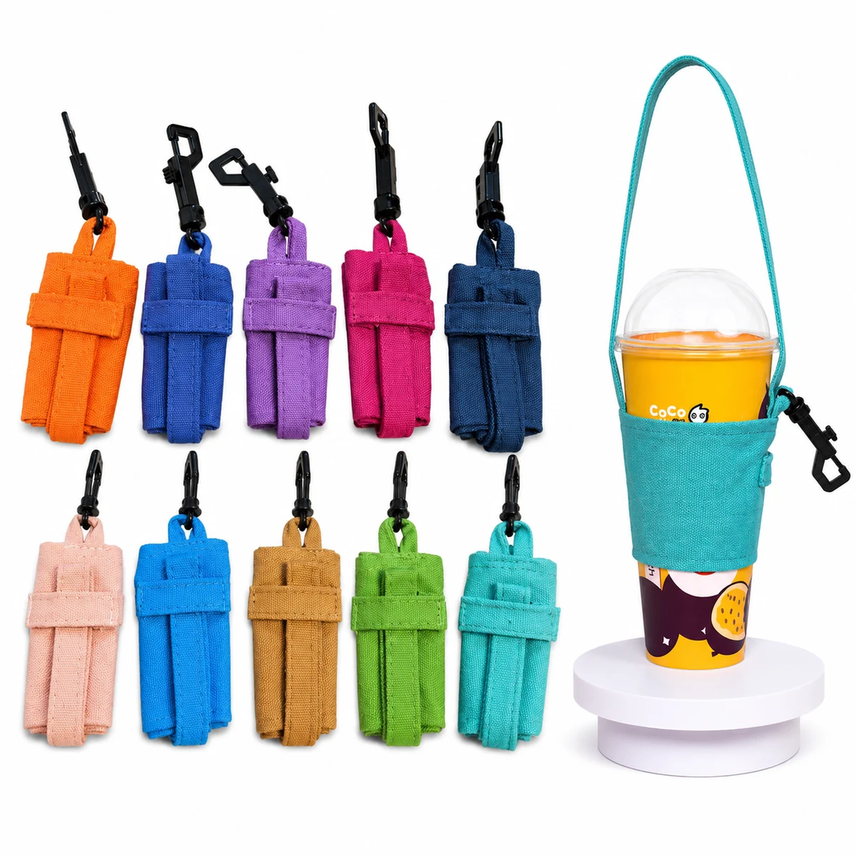 Foldable Cotton Drink Cup Carrier Bag with Hook 1