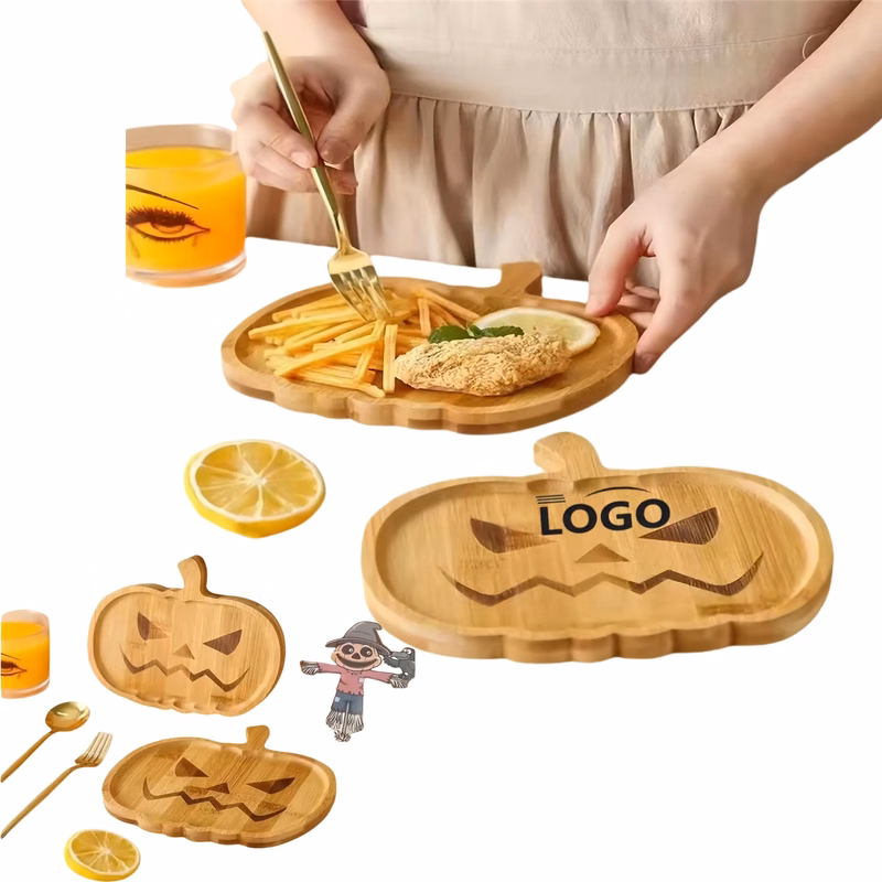 Halloween Wooden Tray Set With Pumpkin And Ghost Plates