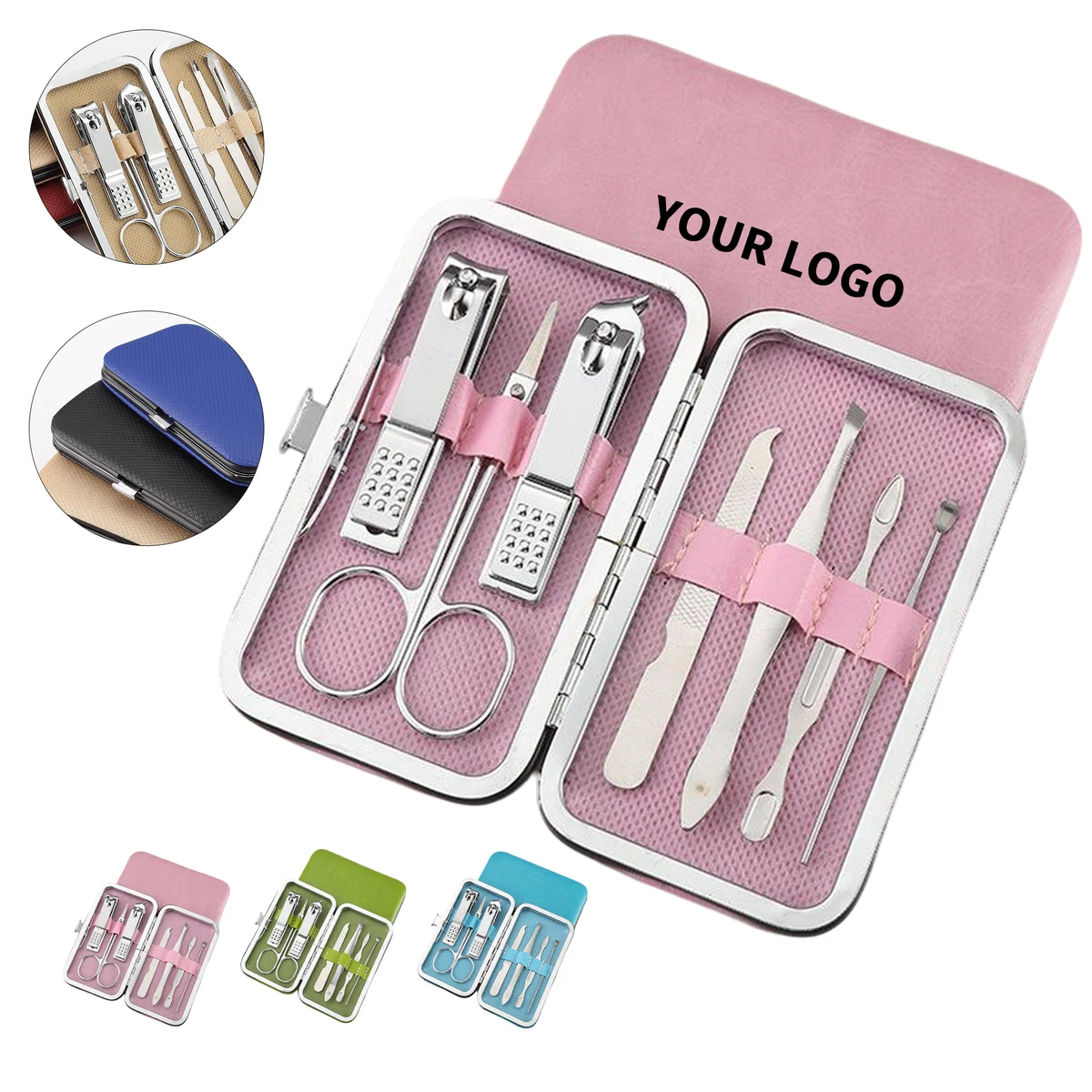 Stainless Steel Seven Piece Manicure Kit With Leather Case 1