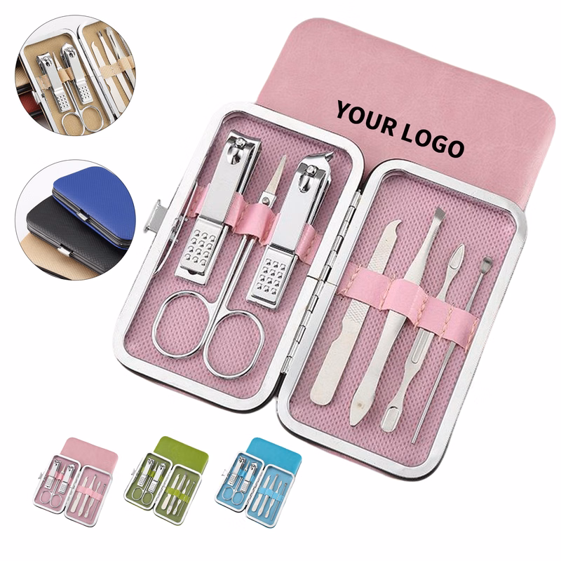 Stainless Steel Seven Piece Manicure Kit With Leather Case