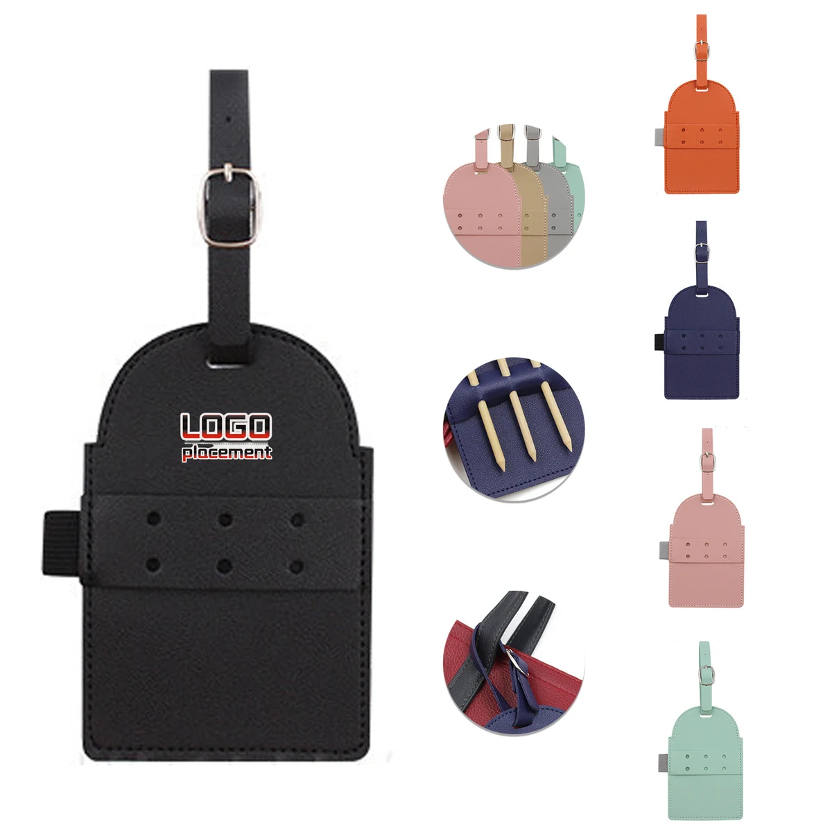 Leatherette Golf Bag Tags with Wooden Tees 1
