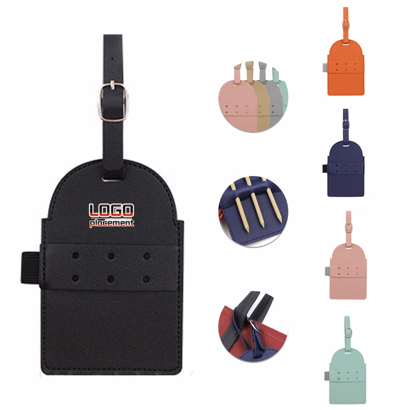Leatherette Golf Bag Tags with Wooden Tees