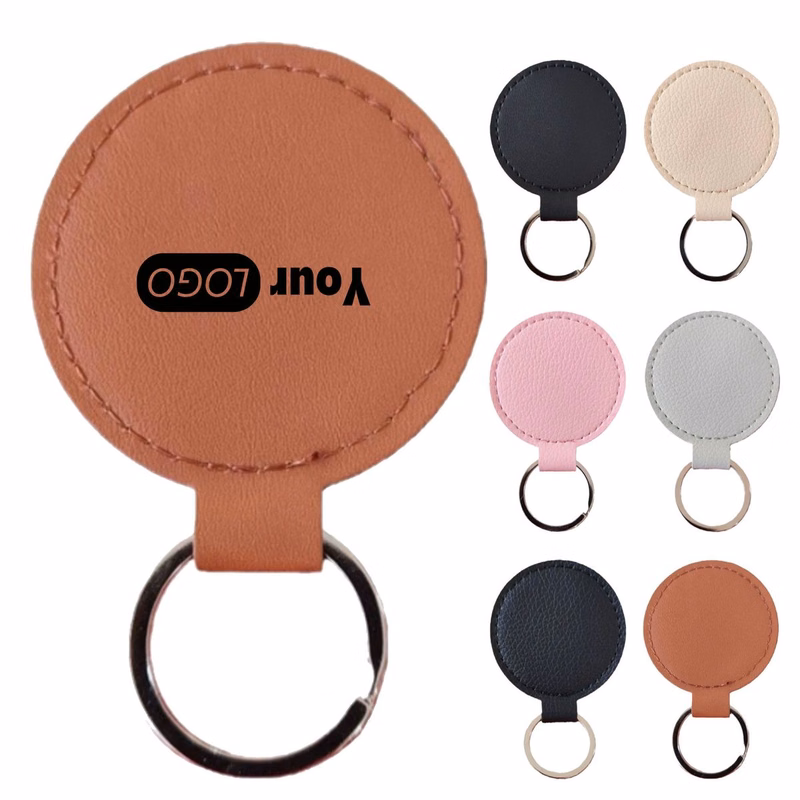 Multicolored PU Leather Round Keychain