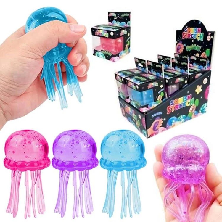 Glitter Jelly Squid Squishy Toys - 3.6" 1