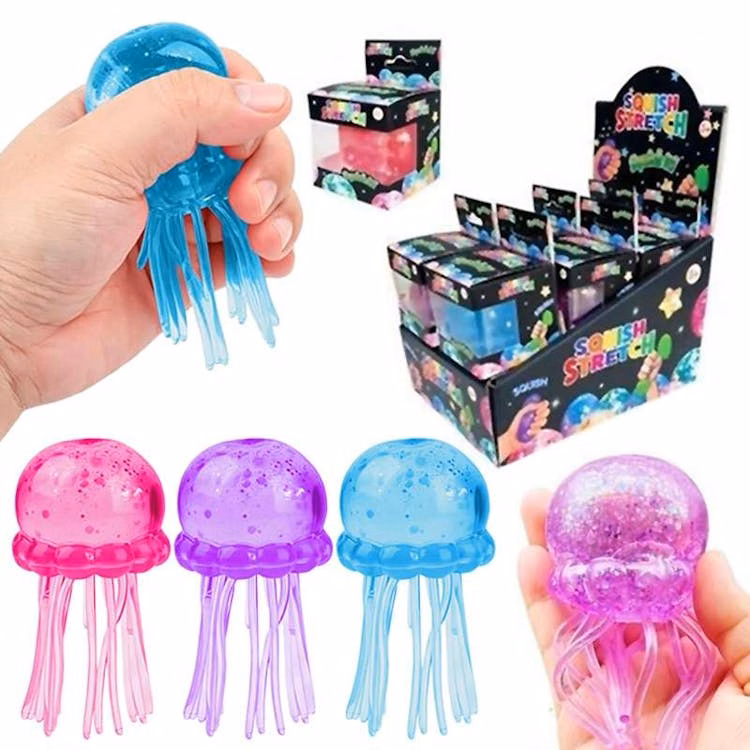 Glitter Jelly Squid Squishy Toys - 3.6"