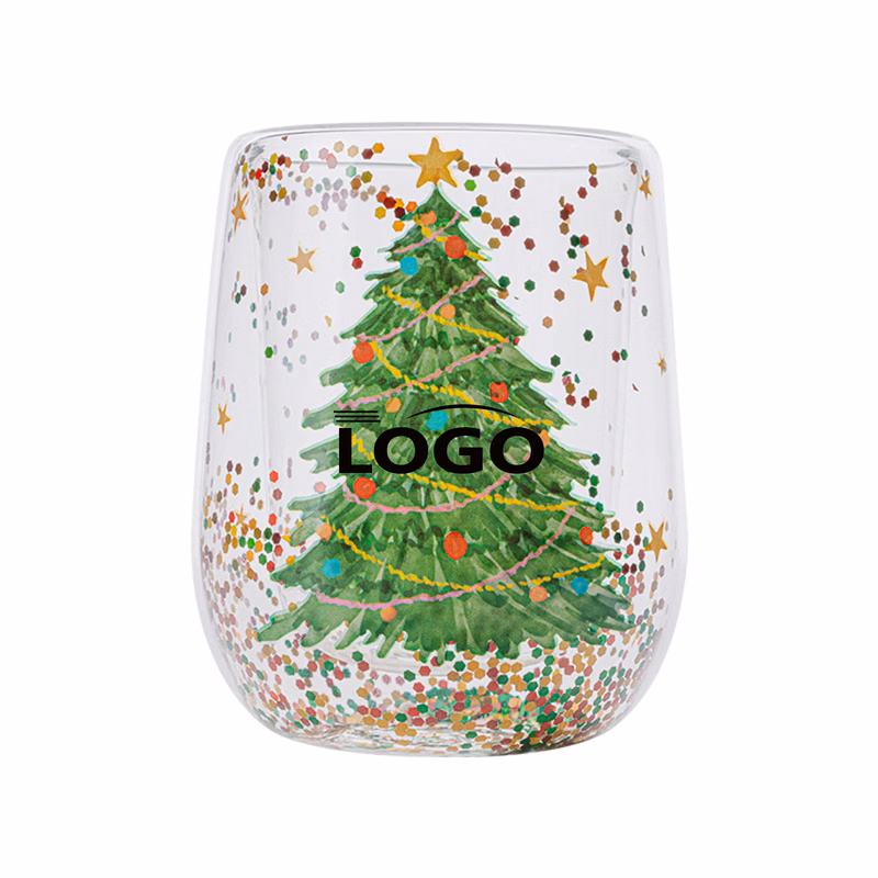 Festive Double-Walled Christmas Glitter Glass Cup
