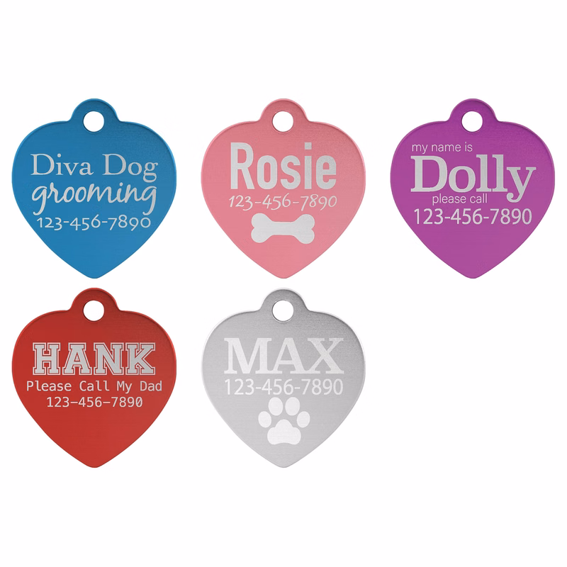 1" x 1" Anodized Aluminum Heart PET Tag