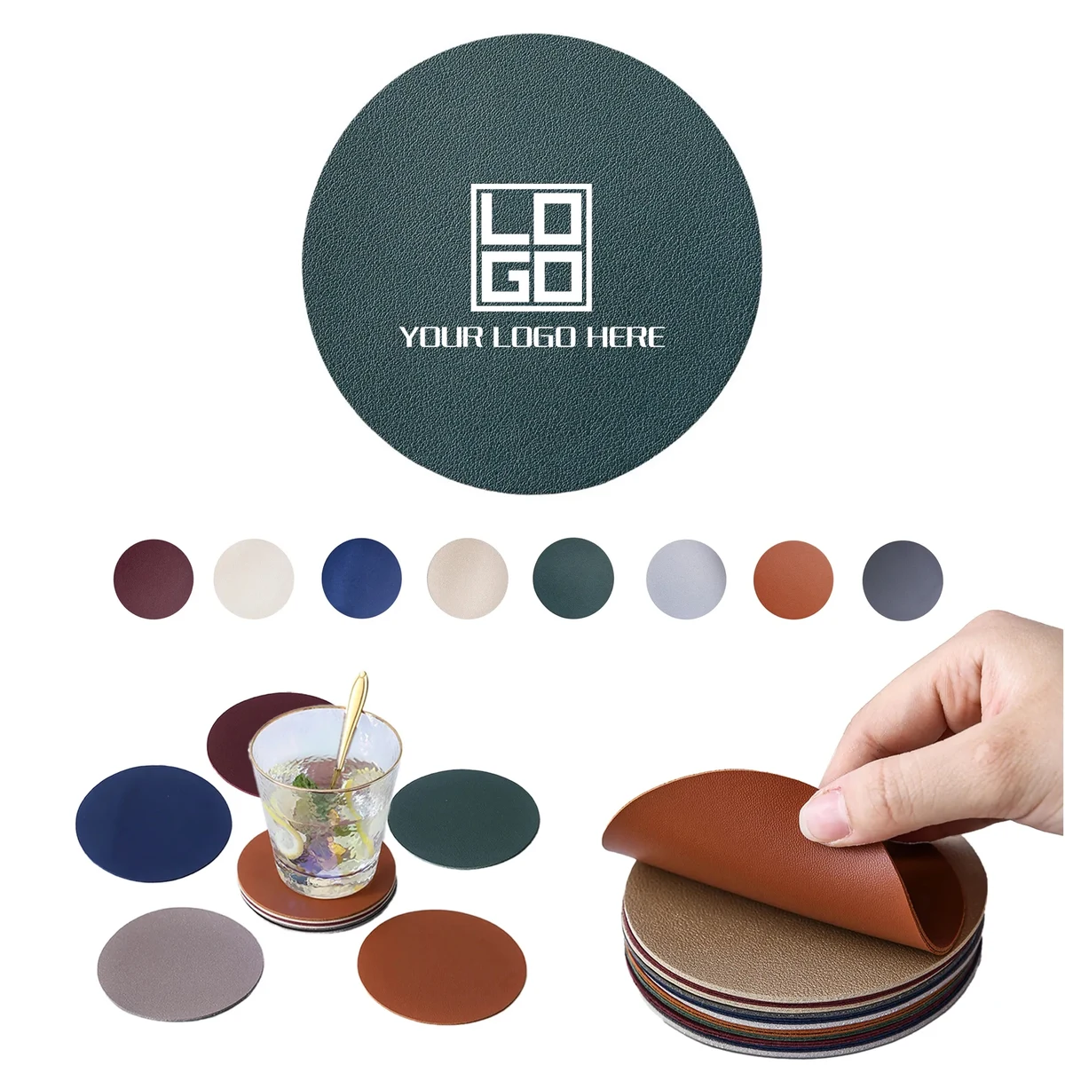 PU Leather Insulated Round Coasters MOQ50pcs 1