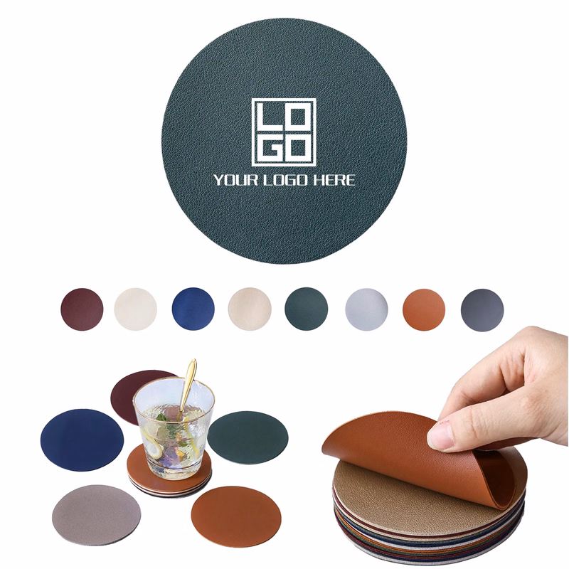 PU Leather Insulated Round Coasters  MOQ50pcs