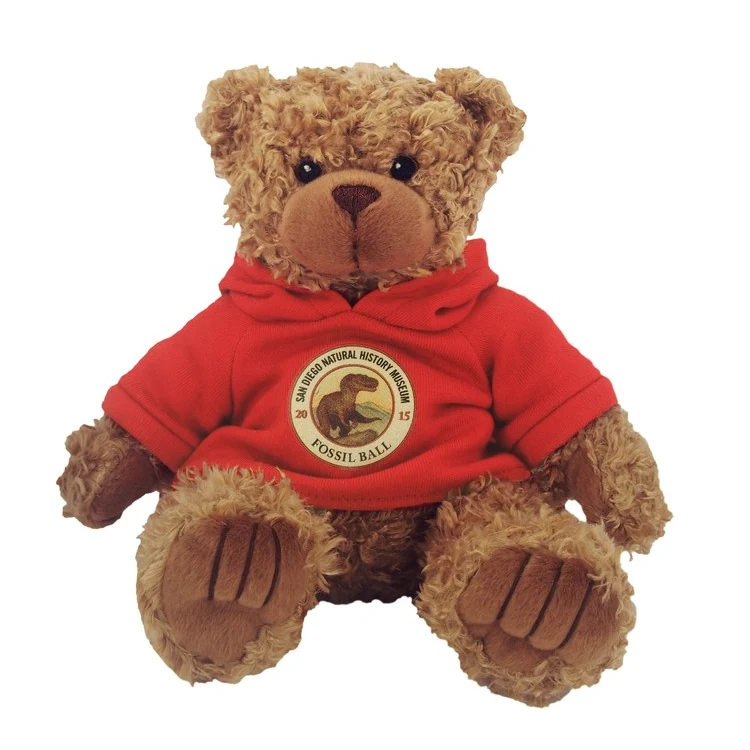 8" Brown Curly Bear with hooded shirt and Full Color Imprint 1