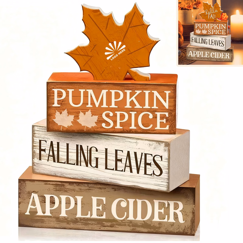Autumn Maple Leaf Decorative Wooden Blocks