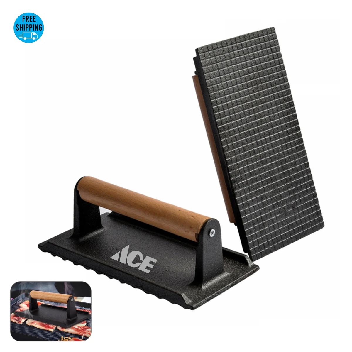 Heavy Duty Rectangle Cast Iron Burger Press - OCEAN 1