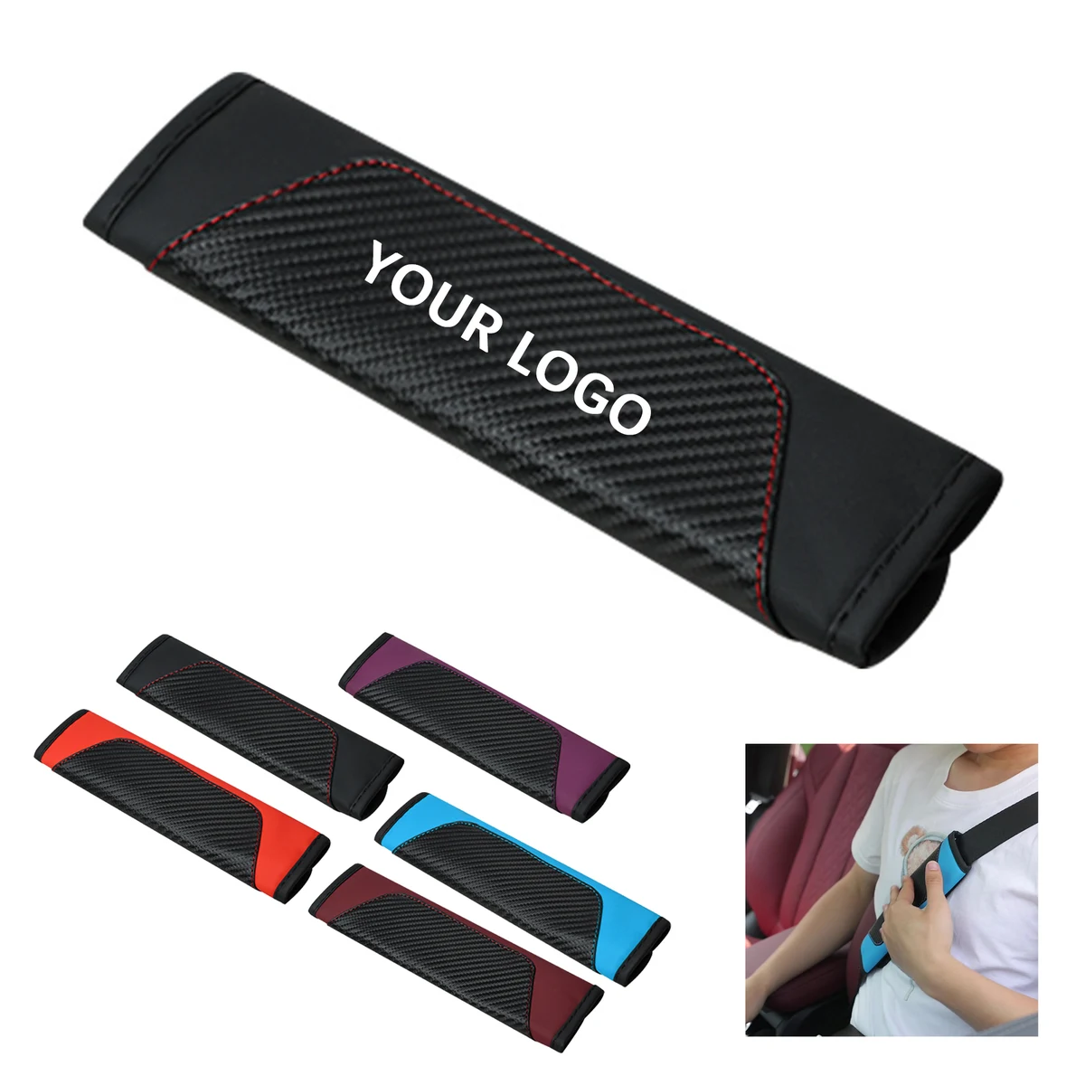 Carbon Fiber Leather Seat Belt Shoulder Pad 9.1" x 2.6" 1