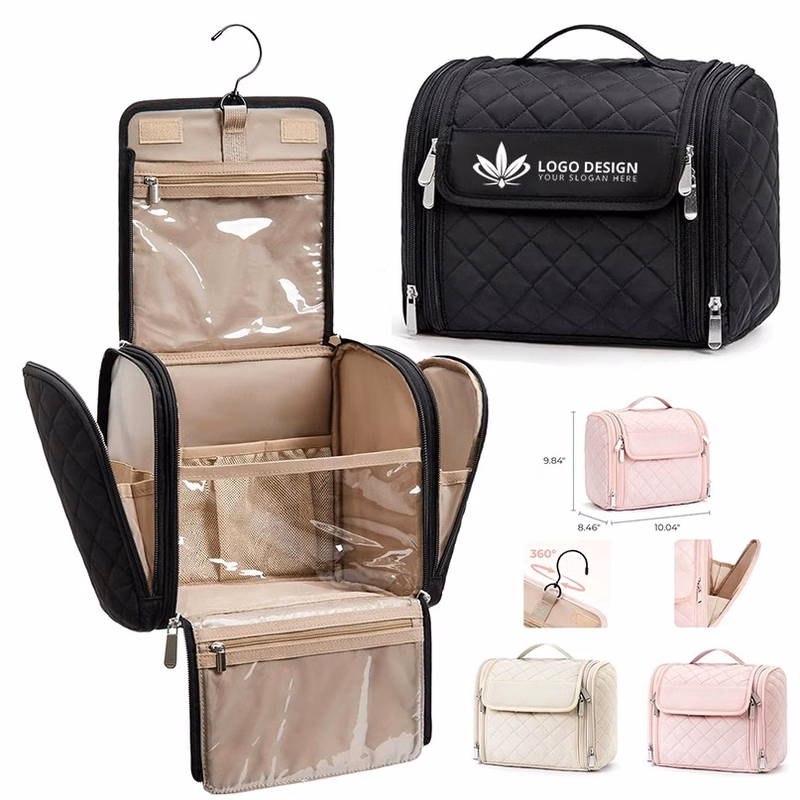 Waterproof Padded Multi-Pocket Rotatable Hook Makeup Bag