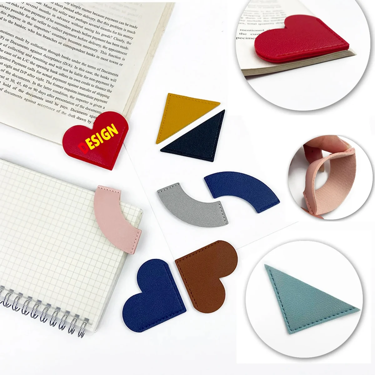 MOQ 50PCS Leather Heart Corner Bookmark Custom 1