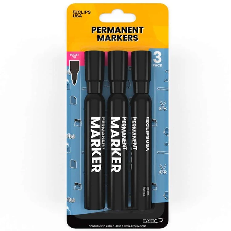 Permanent Markers - 3 Pack Black 1