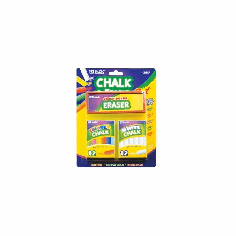 Chalk with Eraser Sets - 12 White12 Colored