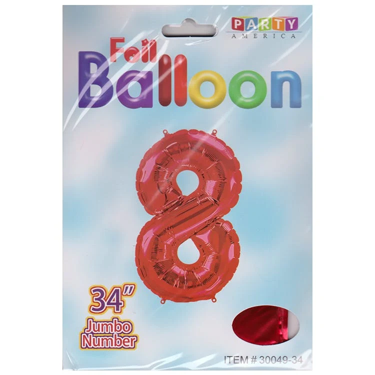Mylar Number 8 Balloons - Red 34" 1