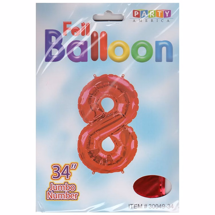 Mylar Number 8 Balloons - Red 34"