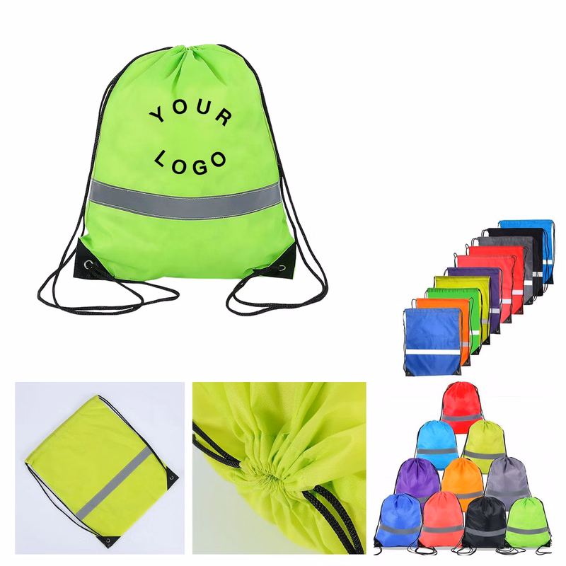 Reflective Drawstring Backpack with Safety Strip