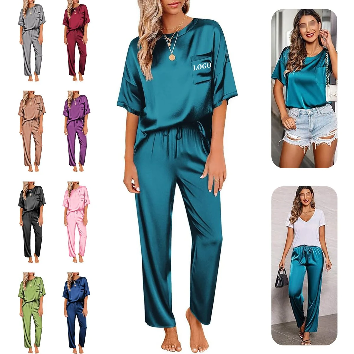 Womens Satin Silk Pajamas Set 1