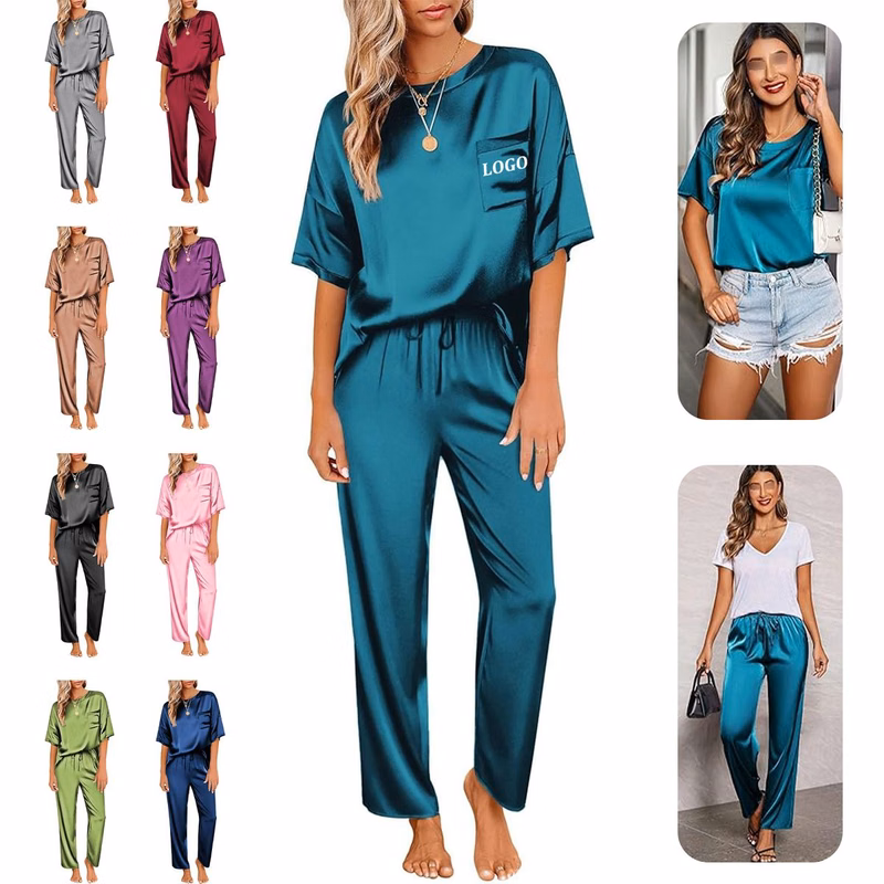 Womens Satin Silk Pajamas Set