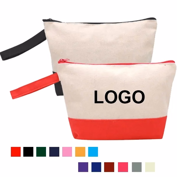 Natural Two-Tone Cotton Canvas Cosmetic Bag