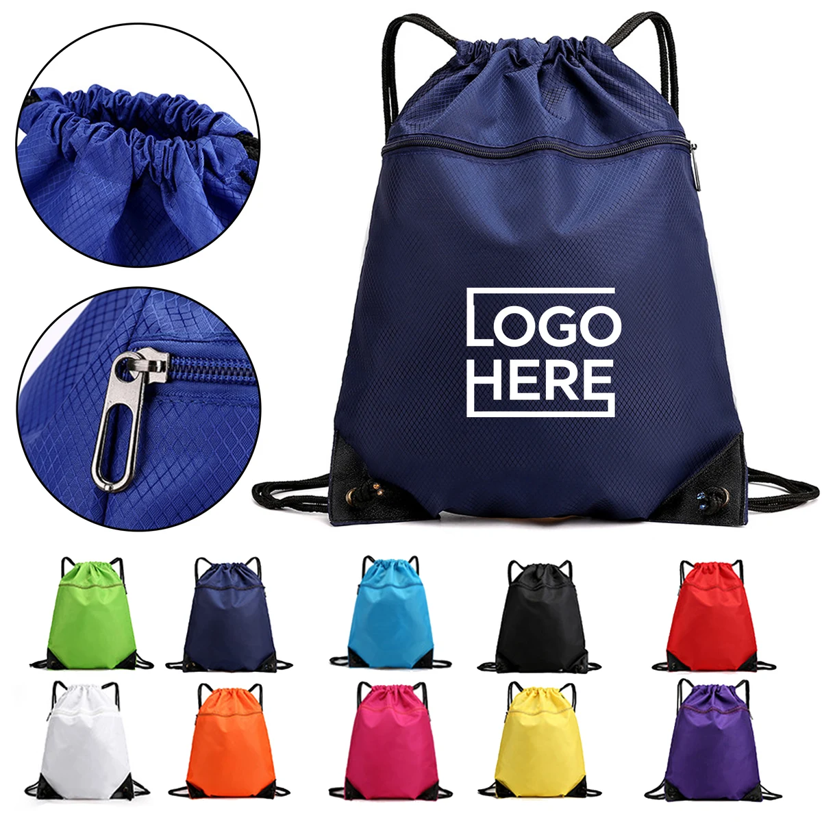 Sports Cinch Bag w/Mesh & Zipper Pocket 1