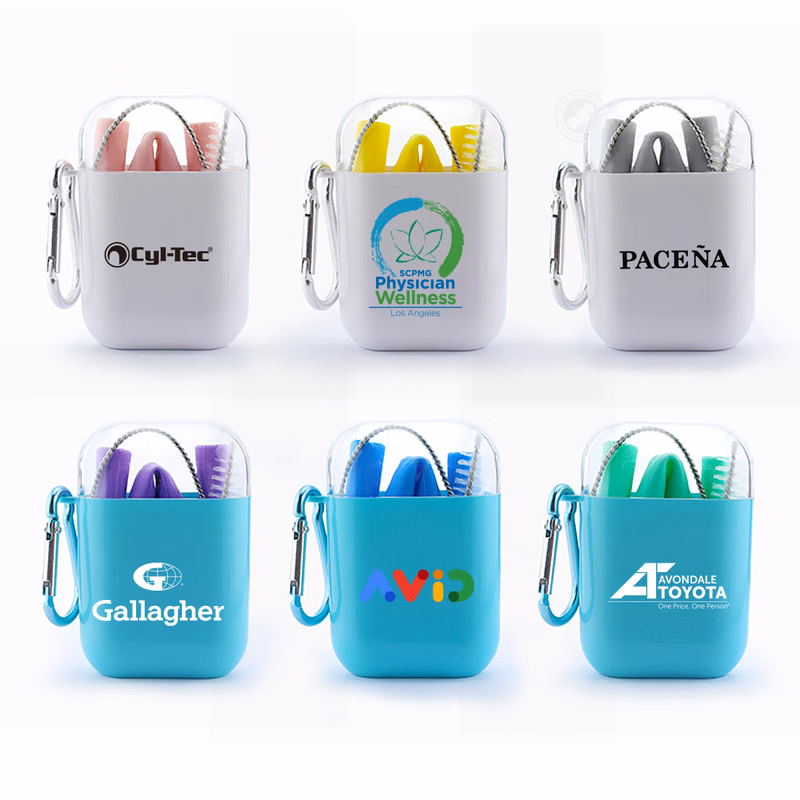 Silicone Drinking Straws w/Carabiner Case