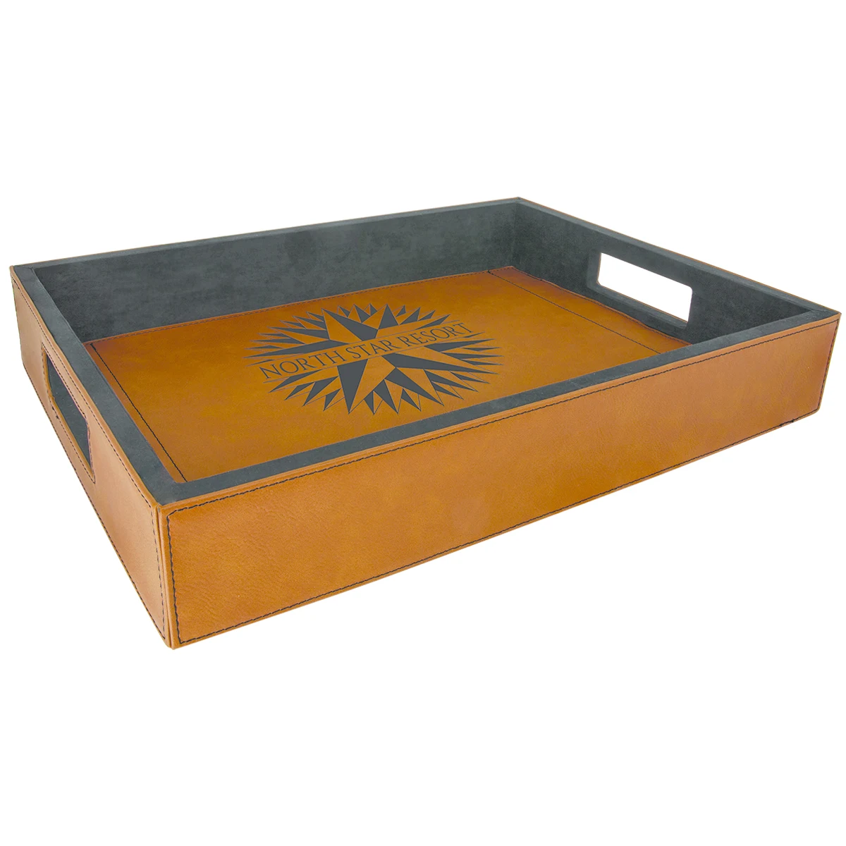 16" x 12" Rawhide/Black Leatherette Serving Tray 1