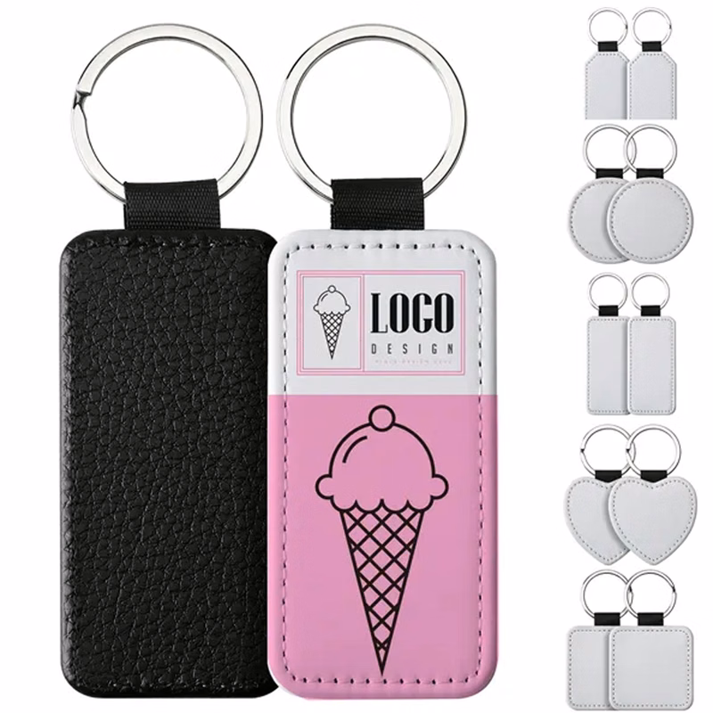 Custom PU Leather Keychain with 5 Shapes, Full Print