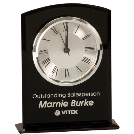 6 1/4" Black Glass Arch Clock with Base 1