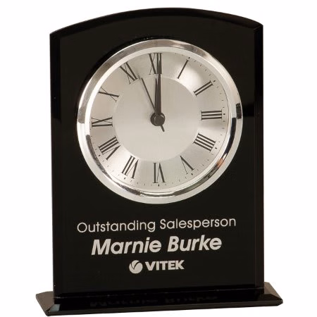 6 1/4" Black Glass Arch Clock with Base
