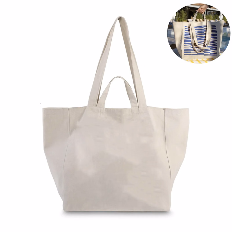 2 Different Size Handle Canvas Tote Bag 14 1/2"x14 1/2"x8"