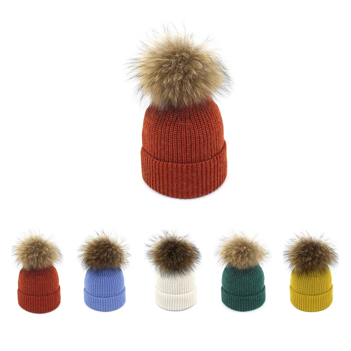 Thermal Winter Beanie Hairball Hedging Cap Knitted Hat 1