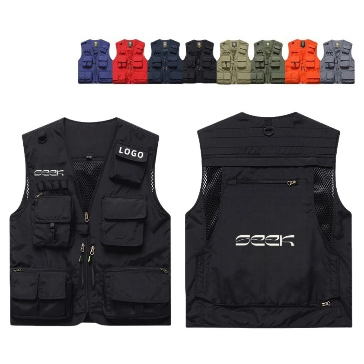 Mens Hooded Mesh Multiple Pockets Traveling Vest 1